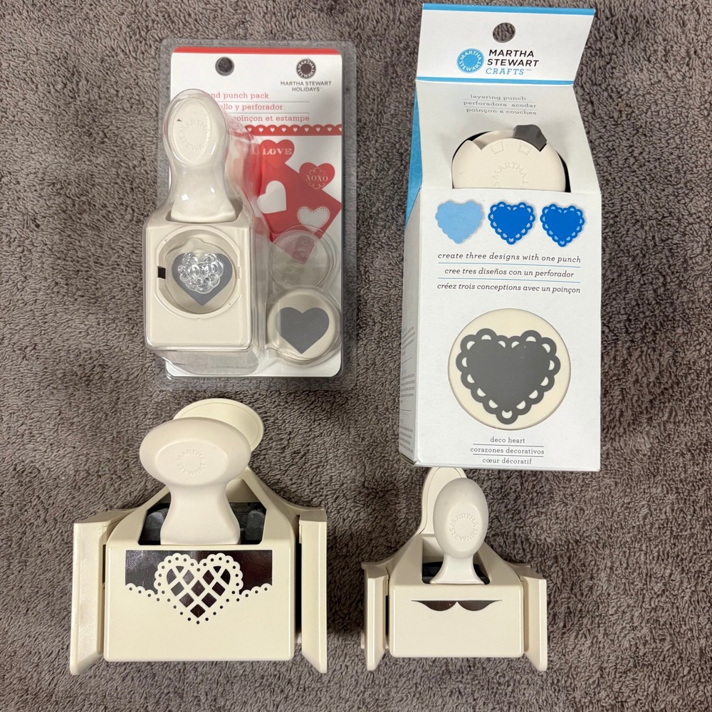 Martha Stewart Crafts Deco Heart Layering Punch Lot Lattice Heart Holidays + 1